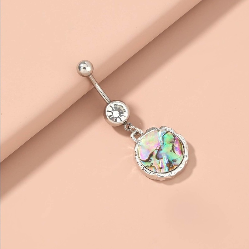 Shiny Iridescent Silver Dangle BellyButton Ring